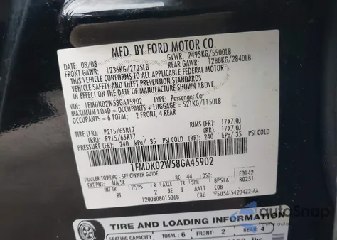 2008 Ford Taurus X Sel из США, поврежденный, VIN 1FMDK02W58GA45902